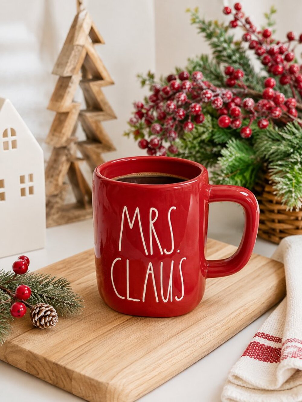 Rae Dunn Mrs. Claus Christmas Mug Red White 19.5 oz Holiday Coffee Cup NWOT
